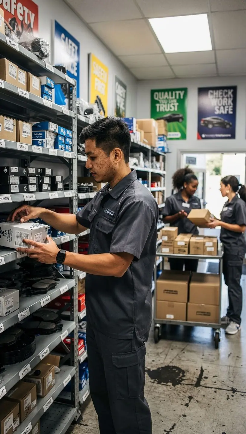 Full-service auto repair station exterior featuring multiple service bays and customer parking area.